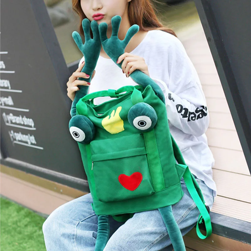 

2018 new women's backpack cartoon cute frog backpacks female student bag personality canvas travel animal shoulder bags