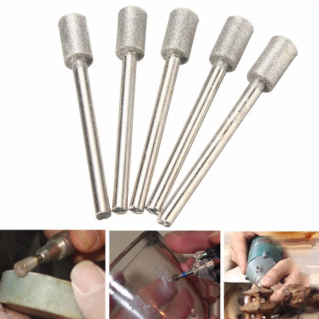 

DWZ 5pcs New 3mm Shank Silver Diamond Grinding Burr Stone Drill Bits For Rotary Tool