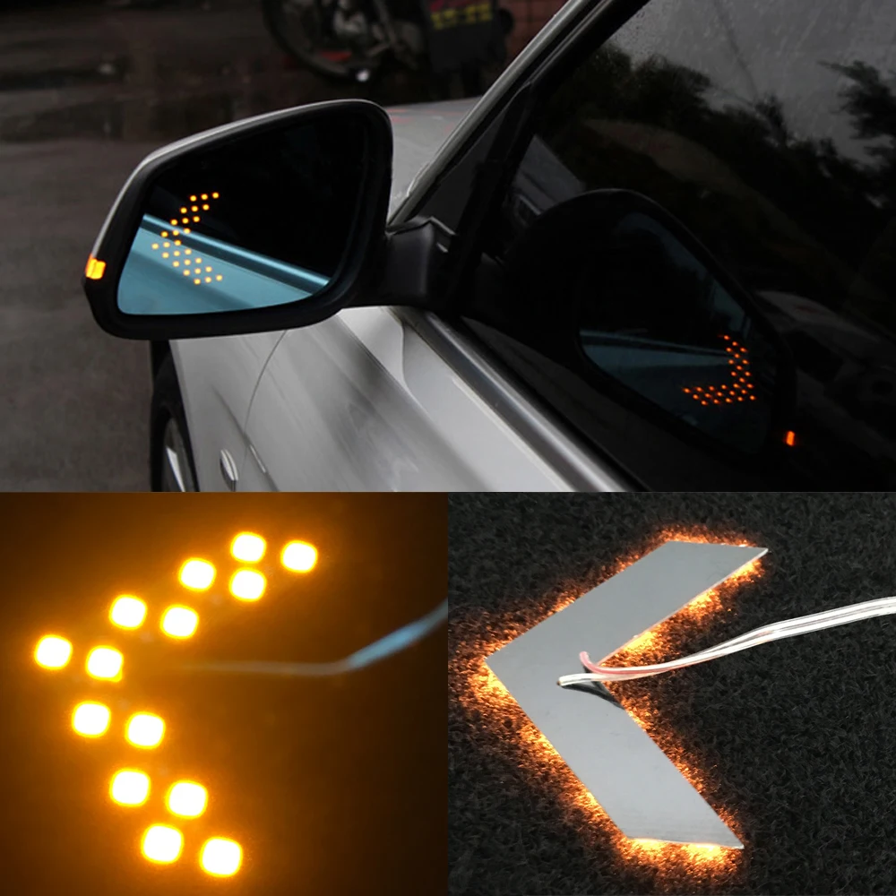 2Pcs 14 SMD LED Arrow Panel For Car Rear View Mirror Indicator Turn