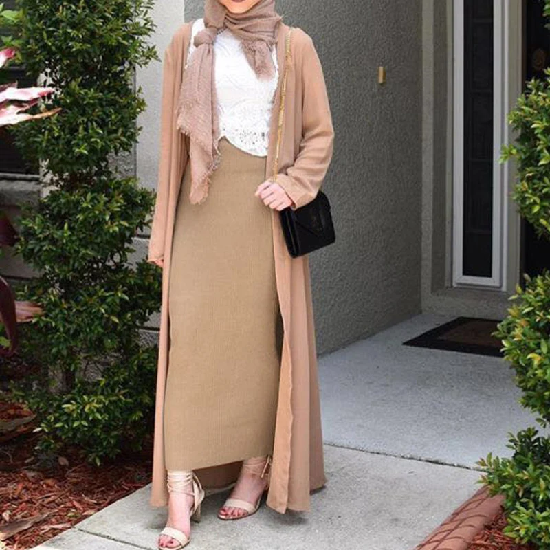 

2019 New Arrival Spring Women'S Pure Color High Waist Cotton Skirts Abaya Robe Femme Dubai Muslim Long Plus Size Casual Skirts