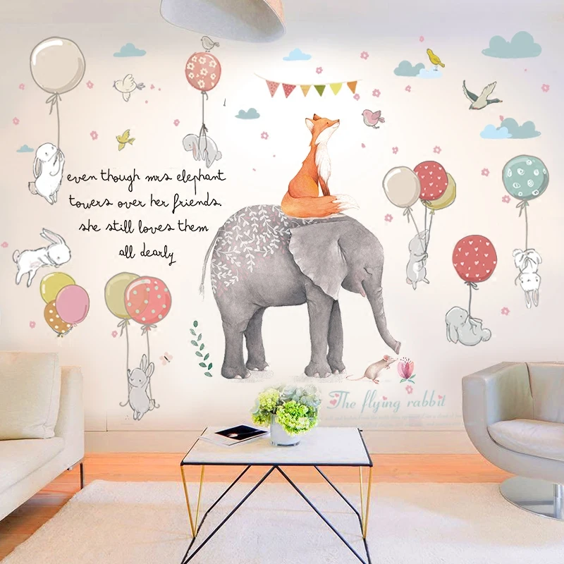 

Cartoon Animal Balloon Wall Sticker Children's Baby Bedroom Kids Rooms Home Decor Wall Decal adesivos de parede adesivi murali