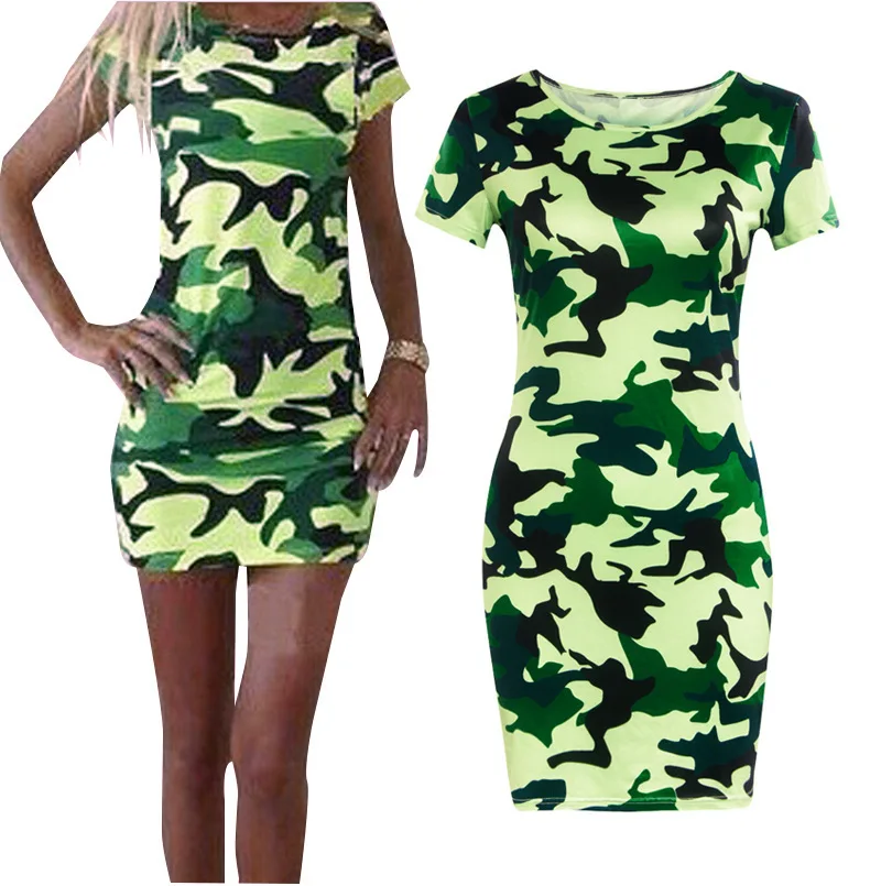 2019 летние AliExpress EBay горячие женщины досуг мода камуфляж Slim Fit платье Run цена объем 8987 #|Платья| |
