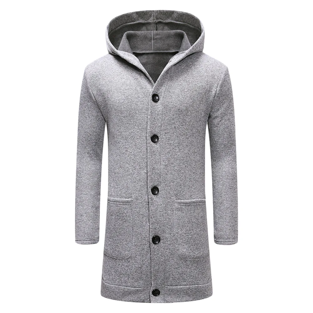 Men's Hooded Collar Button Long Cardigan Sweater on