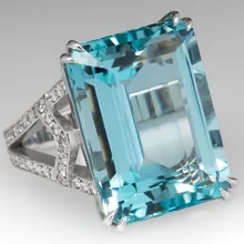 Silber Farbe 925 Prinzessin Meer Blau Topas Diamant Ring Platz Edelstein Bizuteria Anillo 925 Schmuck für Frauen Sapphire Ring box