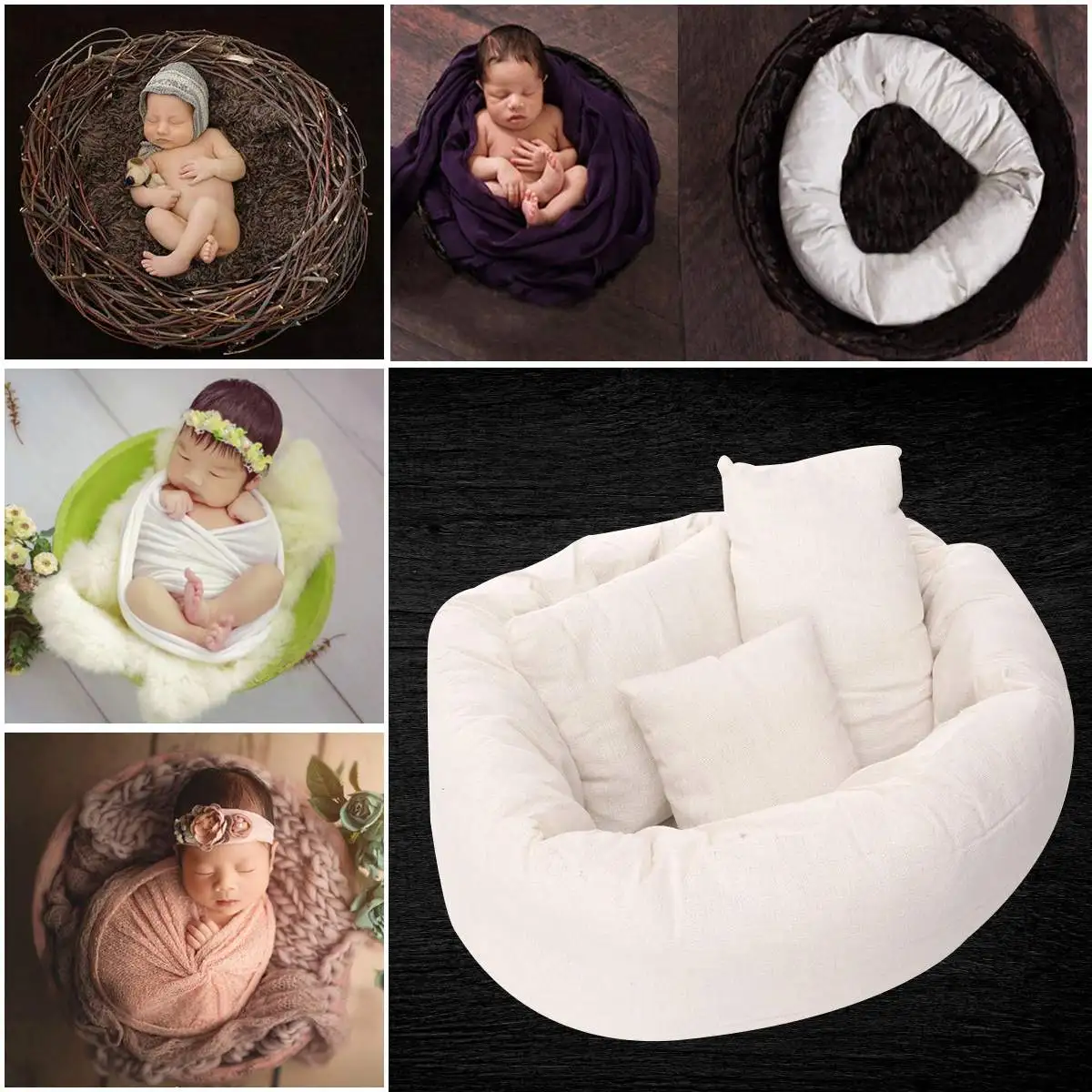 

4PCS/Set Newborn Photography Basket Filler Wheat Donut Posing Props 0-6months Baby Pillows Inner Silk Floss Outer Canvas