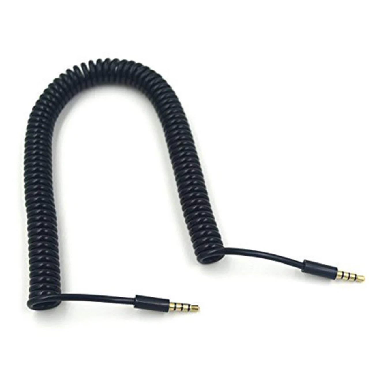 

3.5mm Male to Male Jack 4 Pole Extension Aux Audio Coiled Spiral Cable 1.5M