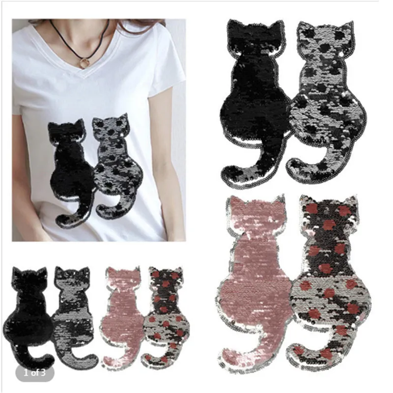 

Cat sequins can be flipped embroidery patch clothing DIY applique clothes patch paste embroidered lace accessories