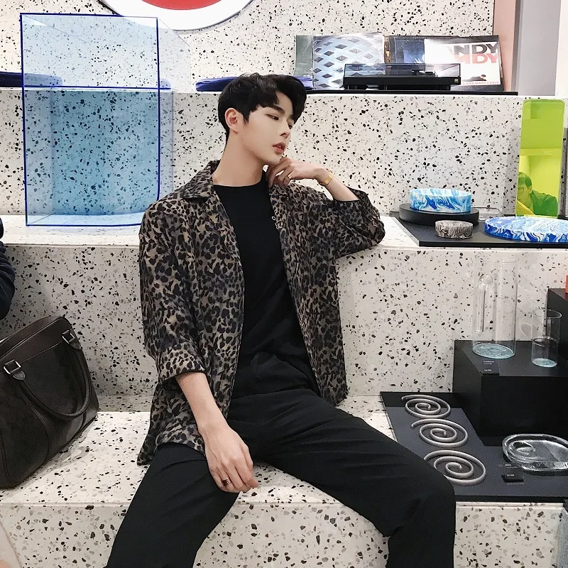 

Men's Shirt 2019 Summer New Cotton Loose Print Design Loose Seven-point Sleeve Shirt Personality Printing Casual Men's Clothing