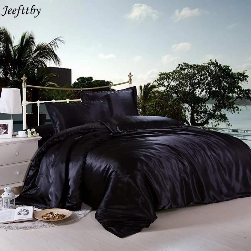 

Home Textiles Japan Style Silk Bedding Set 3/4pcs King Queen Size Satin Solid Duvet Cover Sheet Pillowcase Simple Bedclothes
