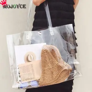 

Transparent Women Shopping Bag Portable Holographic Jelly Bag PVC Clear Beach Tote Bag Storage Girl Handbags Shop Sac Cabas