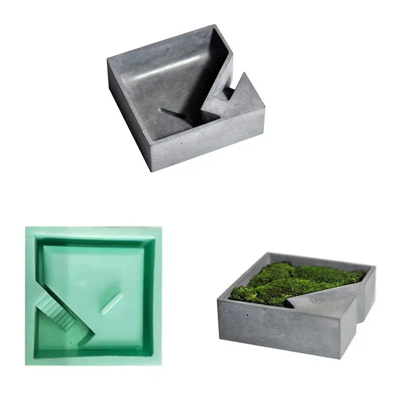 

Silicone Mold Concrete Square Ceramic Flower Vase Geometric Multi-meat Flower Pot Cement 3d Molds Home Decoration With Stairs