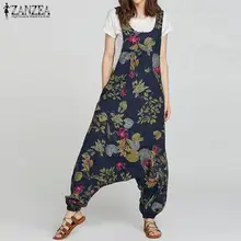 Women Jumpsuit ZANZEA Floral Print Drop-Crotch Rompers Ladies Long Pants Playsuit Casual Overalls Plus Size Combinaison Femme drop crotch racer back solid cami jumpsuit