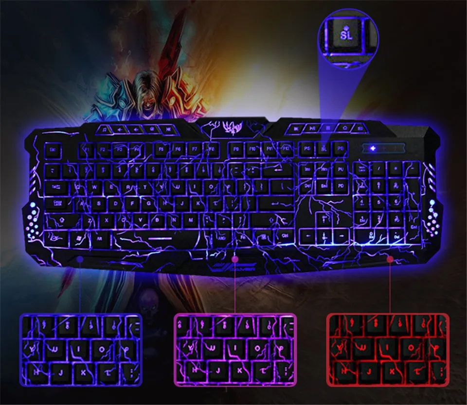  Red/Purple/Blue Led Backlight USB Wired Laptop PC Pro Gaming Keyboard Mouse Combo for LOL Dota 2 Ga