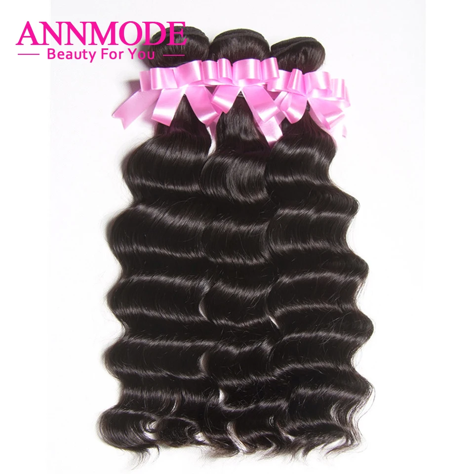 Annmode Hair Peruvian Loose Deep Wave Remy Hair Bundles Natural Color Human Hair Extensions Free Shipping 3/4 pcs