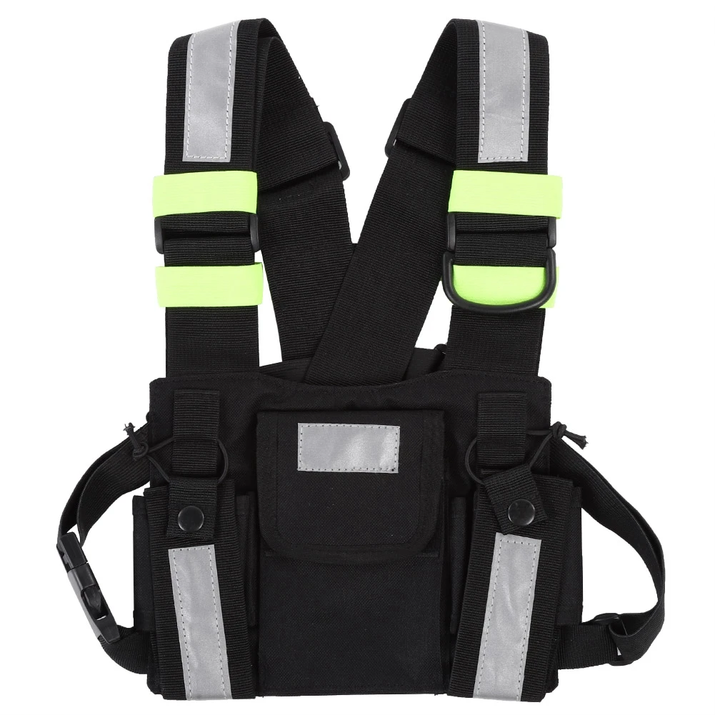 

Yellow Reflective TYT Radio Tactical Harness Front Pack Vest Chest Bag Pouch For Walkie Talkie for survival hiking cycling etc
