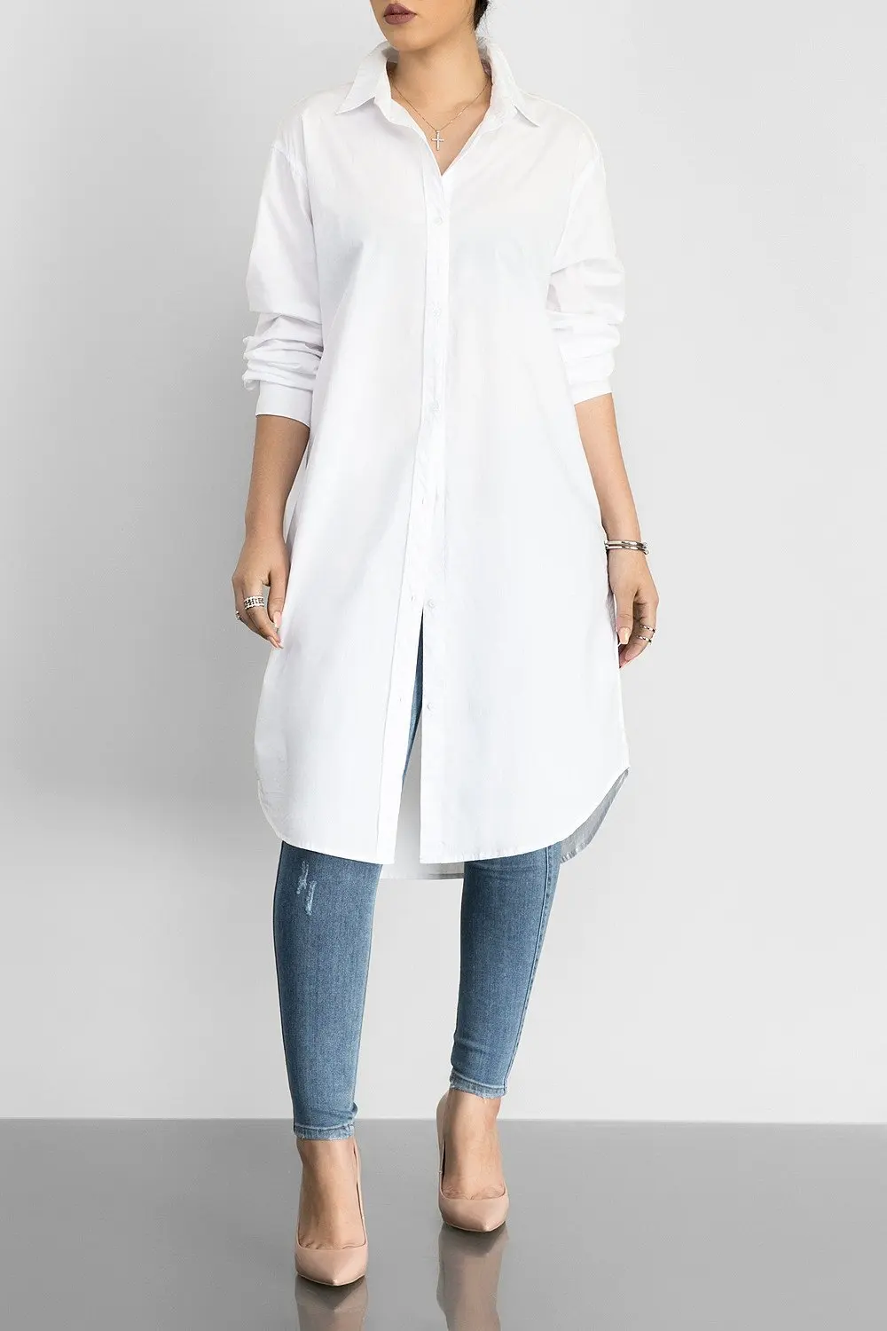 womens tops and blouses Long Office Lady plus size shirt Fashion white blouse women clothes classic Black Shirts 4