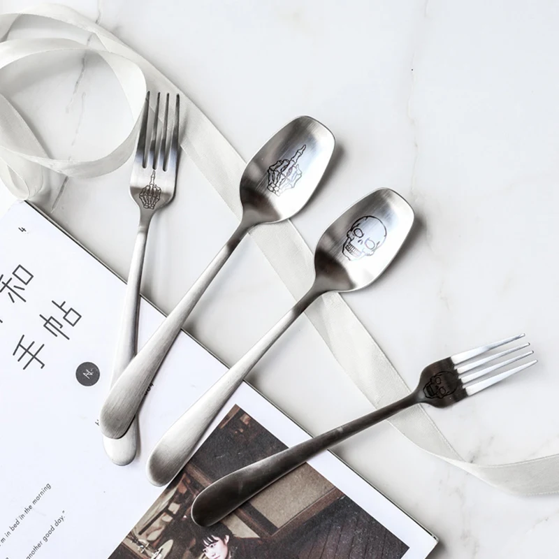 

Skeleton Skull Printed Spoon Forks Stainless steel Western tableware Cooking dinnerware Accessories