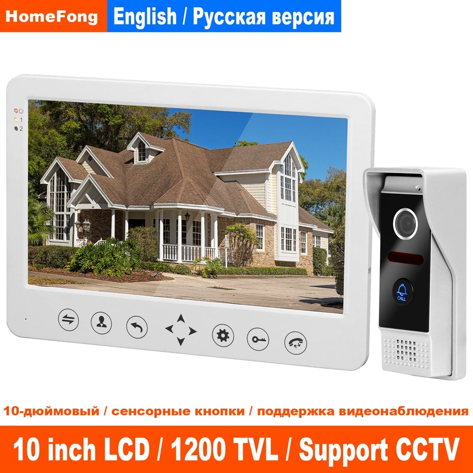 HomeFong 10 inch Video Intercom for Home Video Door Phone Touch Key Operation Panel HD Indoor Monitor Door Intercom Doorbell Kit