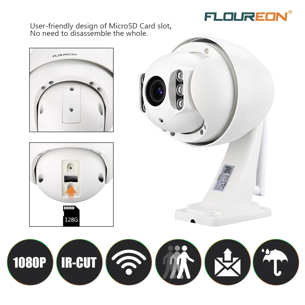 Floureon 1080 P WiFi камера видеонаблюдения H.264 беспроводная sd-карта слот Mic CCTV безопасности 5X зум IR-CUT Водонепроницаемый IP Камера ЕС