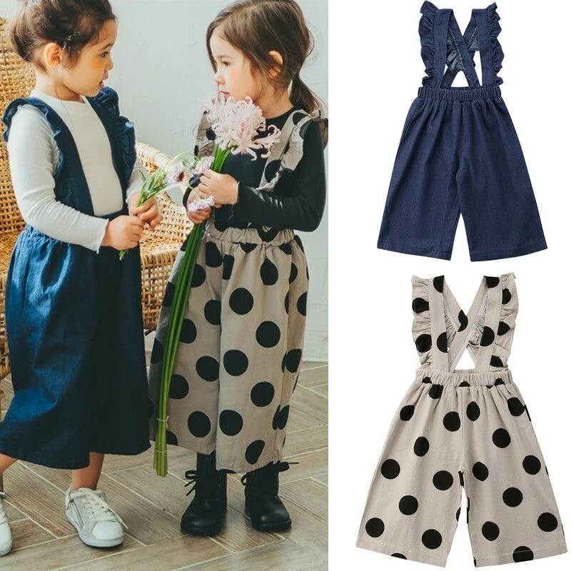 

Kids Clothes Baby Toddler Girls Denim Overalls Ruffle Strap Romper Hot Sale Polka Dot Jumpsuit Outfits Children Girls Costume