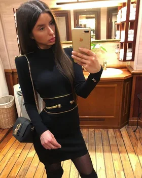 

Women Long Sleeve Mini Dress Black Elegant Bodycon Rayon Bandage Dress Top Quality Cocktail Slim Party Dress Vestido