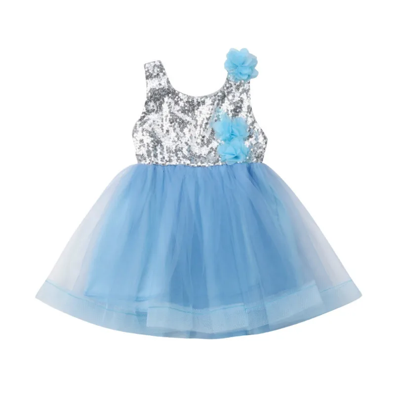 

2-7Y Kid Baby Girls Princess Dress Clothes Cute Gown Sequined Lace Tutu Flowers Patchwork Sleeveless Dress
