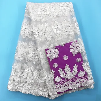 

White African Laces High Quality Nigerian Lace Fabrics 2019 Embroidered Design Tulle Lace Fabric White Wedding Dress Fabric
