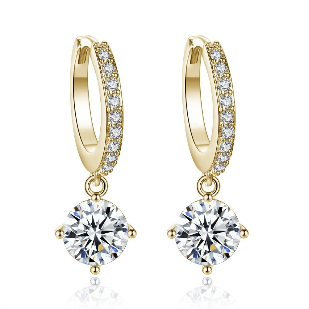 

Fashion Drop Earrings Round-shaped Silver Gold CZ Zircon Crystal Earrings for Women Wedding Jewelry Gifts
