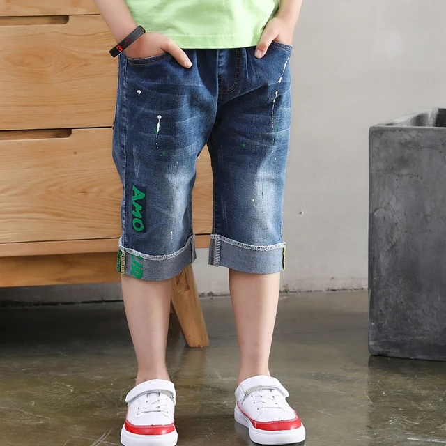 Teenager Kids Boys Denim Shorts 4Y-16Y Summer Letter Printed Children Boys Casual Pants Soft Cotton Jeans Short Straight Pants 5