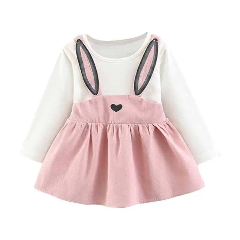 

Autumn A-line Dress Cute Rabbit Style O-Neck Girls Toddler Pleated Clothes