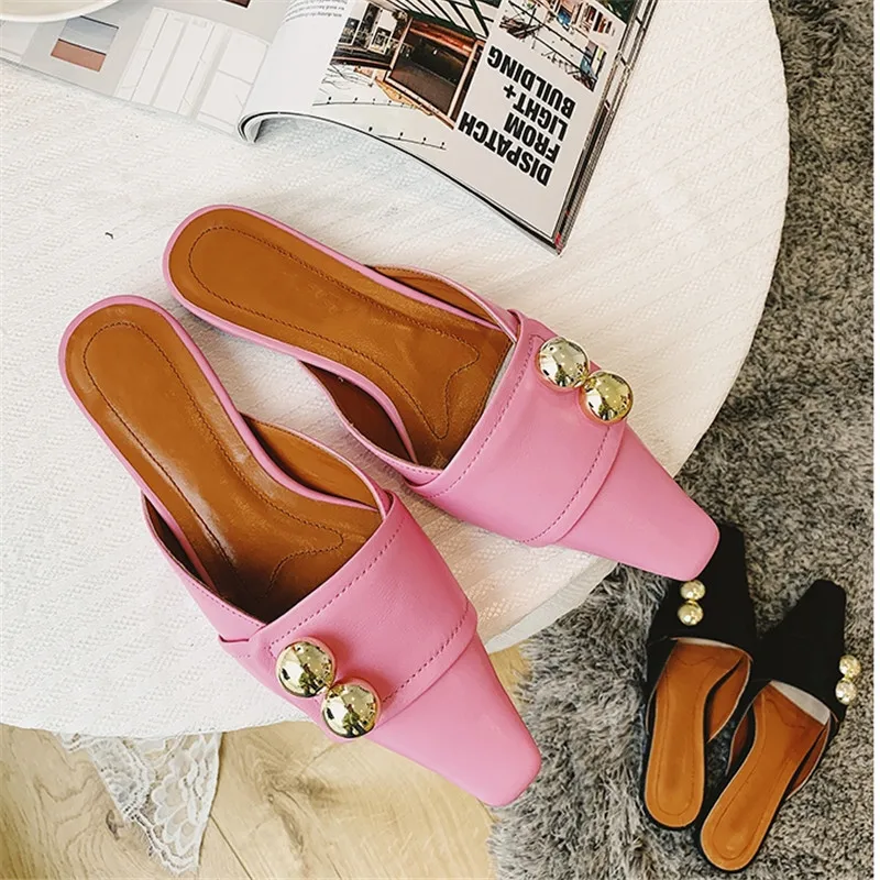 Metall Weiche Tasten 19ss Casual Frau Maultiere Pic Sildes Faul Dekoration Außerhalb Karree Gold Hausschuhe Schuhe As Flache Pic Sexy Damen Halb as g55fqPw