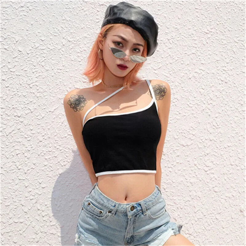 

Women Summer Sexy Camis One Shoulder Sleeveless Backless Cropped Tank Top Sexy Summer Basic Tops Women Fashion Streetwear Top