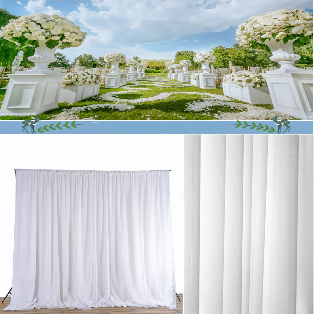 

2.4x1.5M Wedding White Sheer Silk Drapes Panels Hanging Curtains Photo Backdrop Textiles Accessories Party Events Decoration