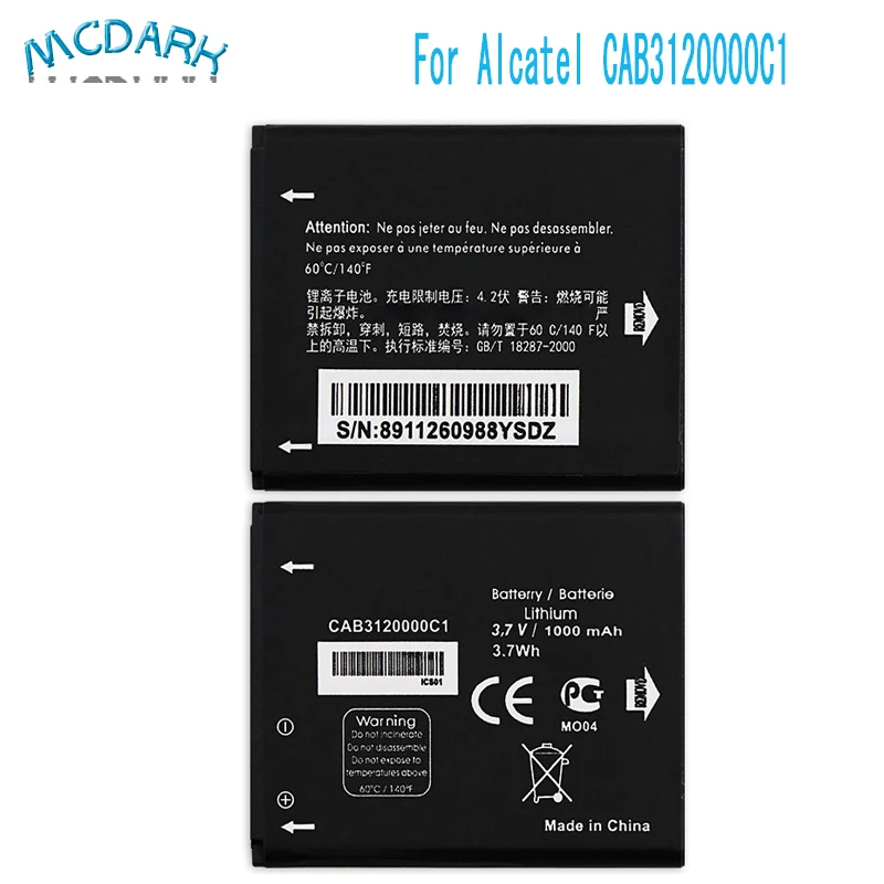 Mcdark 1000 мА-ч для Alcatel Работает с любым оператором CAB3120000C1 в одно касание OT710 OT880 OT880A