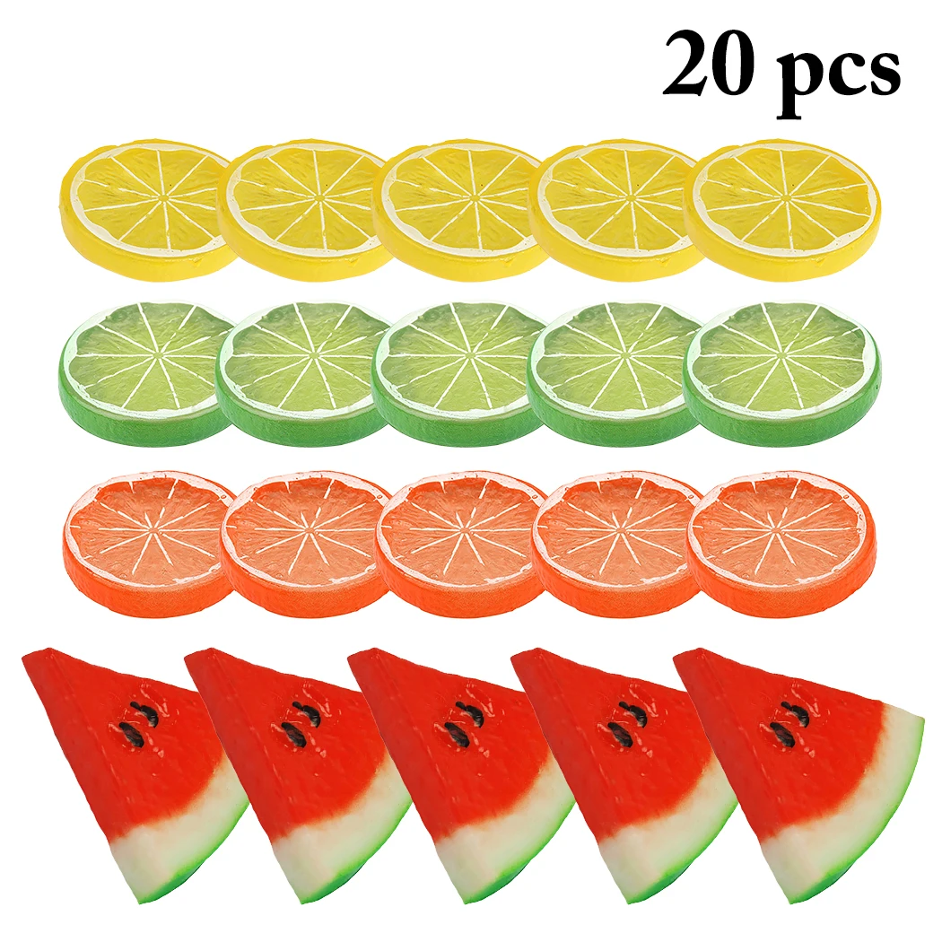 

Simulation Fruit Slice Small Yellow Lemon Slice 5+Small Green Lemon Slice 5+Orange Slice 5+Large Triangle Watermelon Skin 5