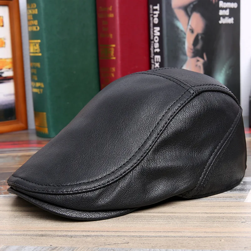 

Really Leather Hat Sheep Skin Beret Peaked Cap Male