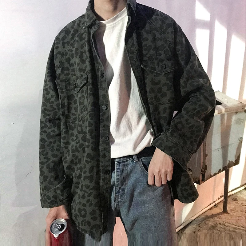 

Spring men's new shirt M-XL youth temperament personality casual cotton polyester spot loose long-sleeved camouflage color wild