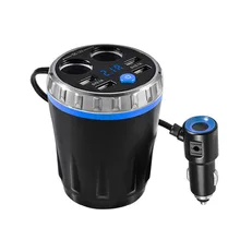 Powstro автомобильное зарядное устройство в виде чашки 4 USB Порты и разъёмы 5V 2.1A интеллигентая(ый) зарядки светодиодный цифровой Дисплей Мощность адаптер автомобильный держатель для телефона на Зарядное устройство для телефона