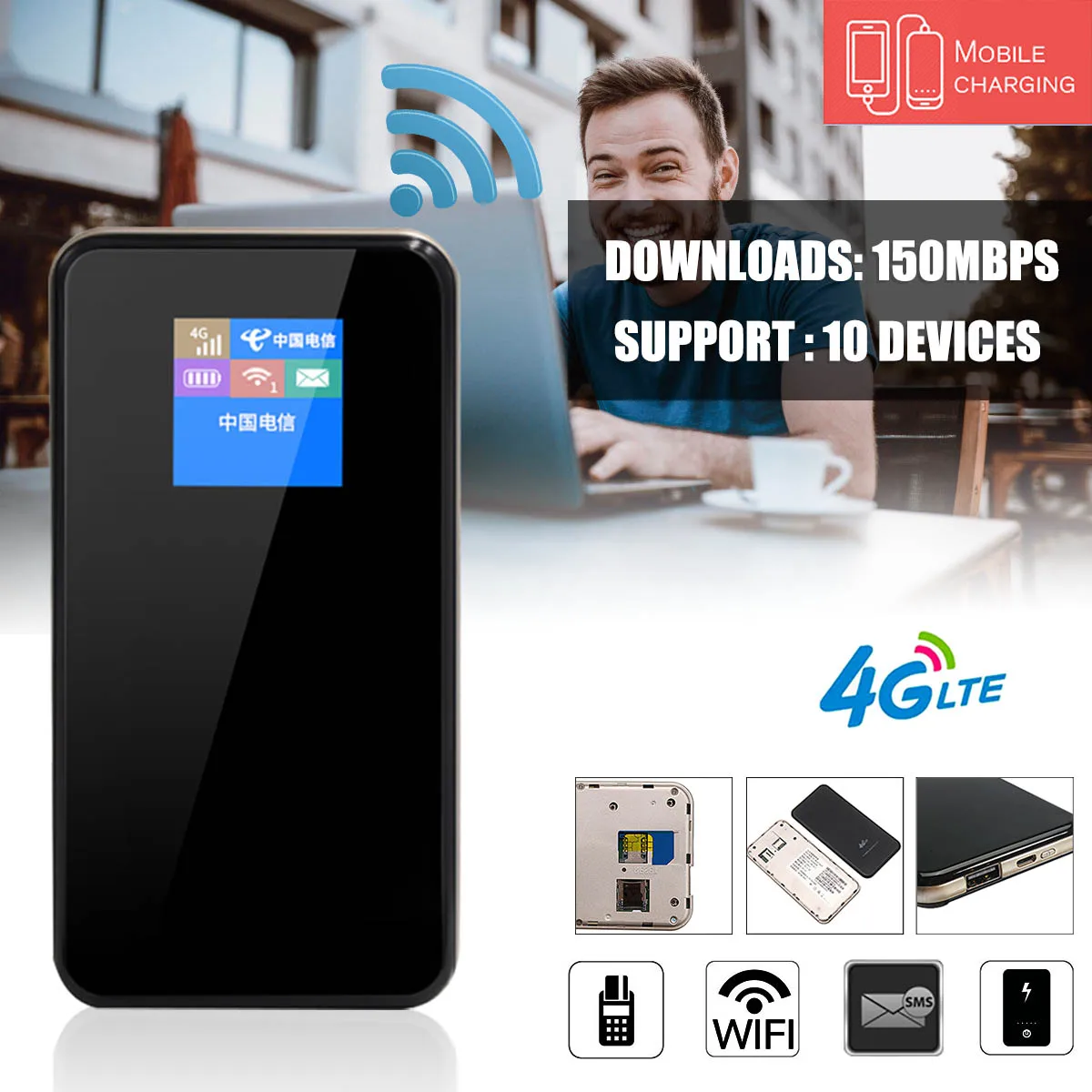 

Multifunction 4G Mobile Wireless Wifi Router Modem MF768 5Mode LCD Screen 8800mAh Charger 150Mbps High Speed for Car Home