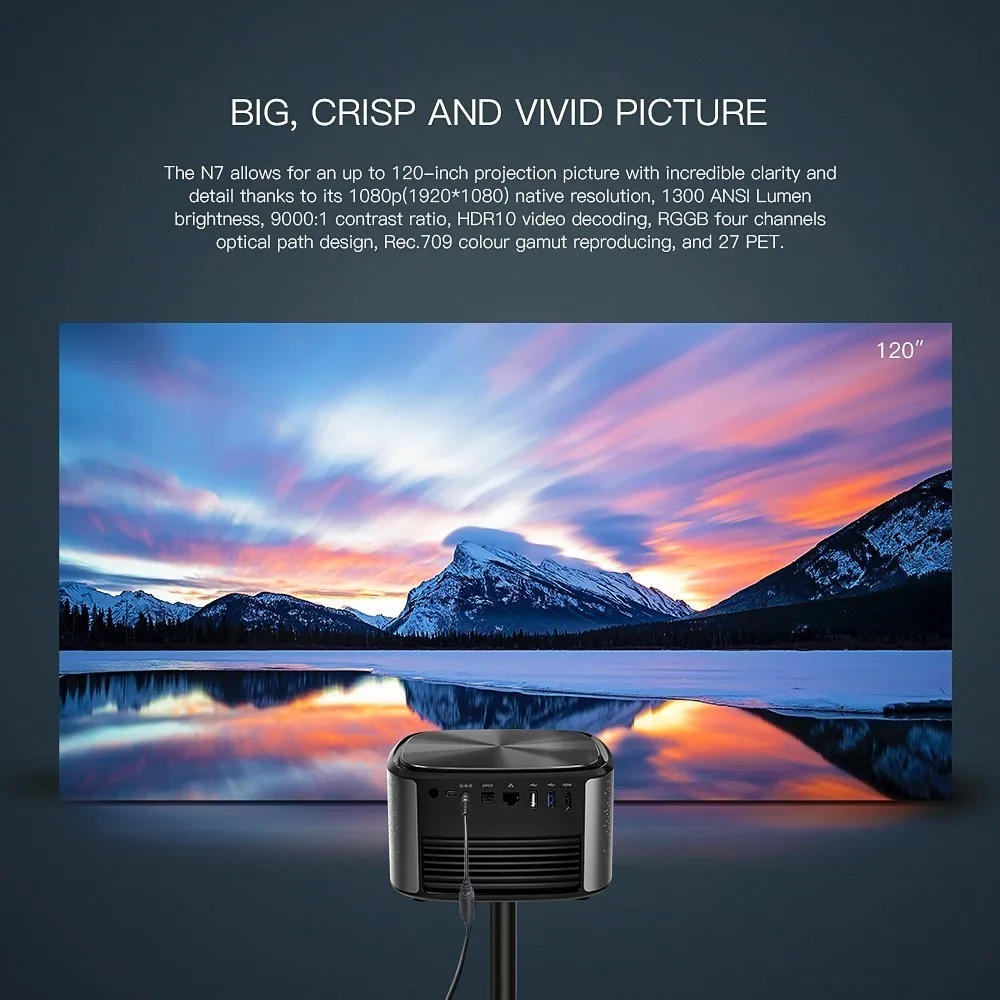 JMGO N7 كامل HD العارض ، 1300 ANSI لومينز ، 1920*1080 P. الذكية متعاطي المخدرات السينما المنزلية. دعم 4 K ، 3D العارض