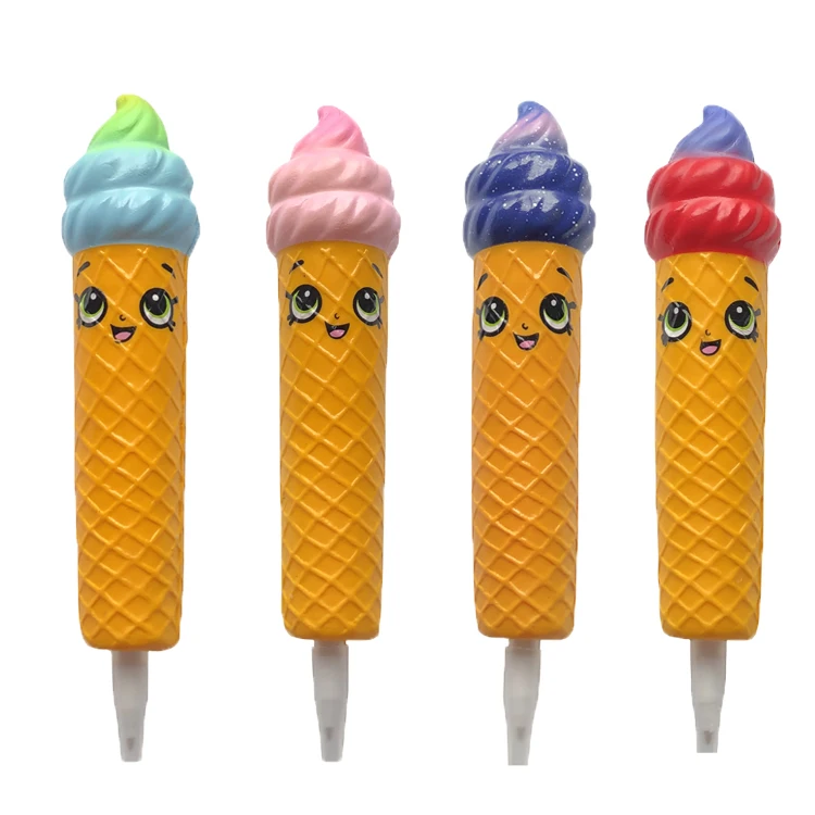 

Squishying Pen Cap Smile Face Ice Cream Cone Slow Rising Jumbo With Pen Stress Relief Toys Student Office Gift