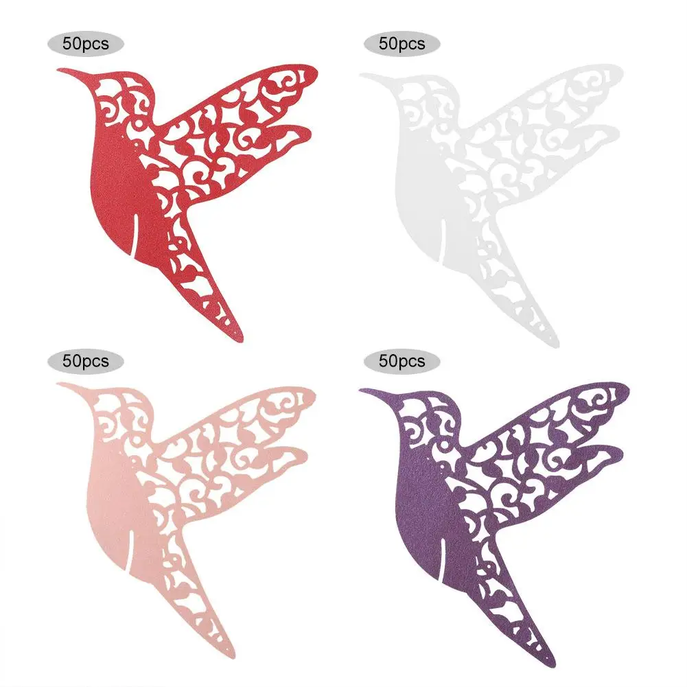 

50pcs Little bird Shape Wedding Hollow Name Place Cards For Wine Glass Table Decoration