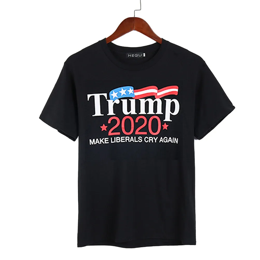 

Donald Trump 2020 MAKE LIBERALS CRY AGAIN Letter Printed Men Black Color Funny T-Shirt Trend Short Sleeve Round Neck Tops Shirt