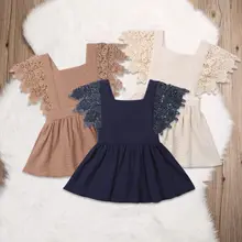 Детская одежда для маленьких девочек; платья для новорожденных; Детские вечерние однотонные кружевные платья с открытой спиной; летний сарафан; От 0 до 3 лет для девочек