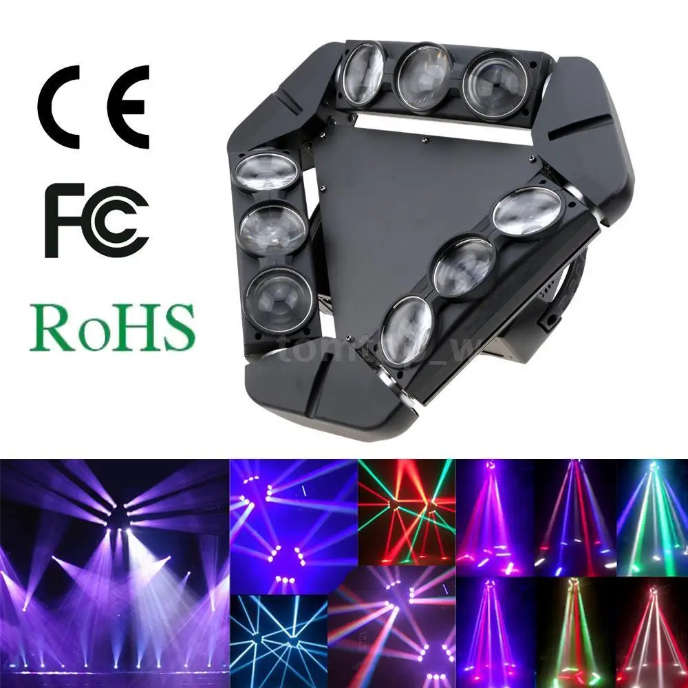 Disco KTV 90W 9LED RGBW Full Color DMX512 Sound Control 16/48 Channel Mini Triangle Spider Lamp Beam Stage Light for Club Party