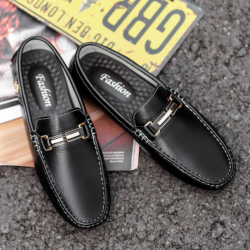 ALCUBIEREE Brand Genuine Leather Loafers High Quality Mens Driving Shoes Summer Casual Slip-on Flat Moccasins Male Boat Shoes
