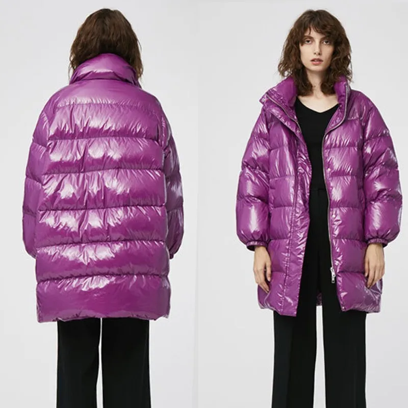 Purple Loose Down Jacket Fashion Thin Thick Winter Feather Jacket Coat Women Long Section Collar Casual Warm Overcoat Female 260