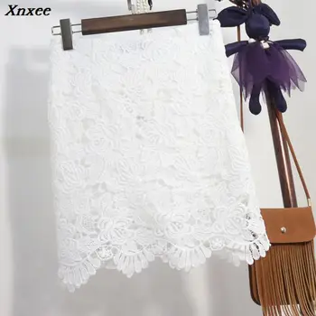 

Fashion Midi Skirts Womens Lace Black Skirts Basic Vintage Long High Waist white gray skirt ladies plus size Jupe Femme Faldas