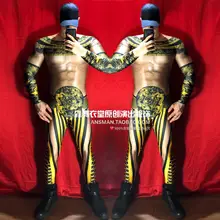 Бар певец из ночного клуба DJ DS китайский стиль черный золотой халат мужской комбинезон Новогодняя тема вечерние 3D костюм с мышцами хип-хоп брюки