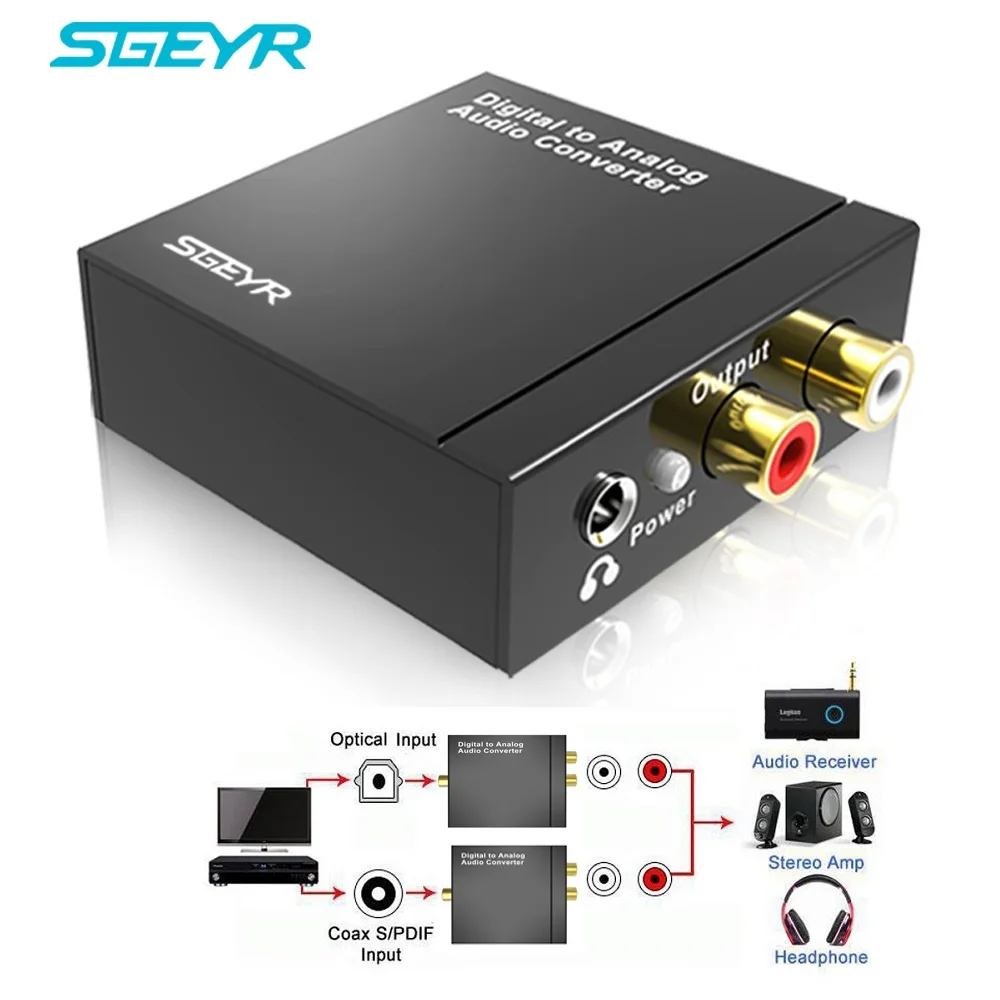 DAC Digital to Analog Converter SGEYR Digital SPDIF Toslink to Analog Stereo Audio L R Converter 3 5mm Jack Headphone Output